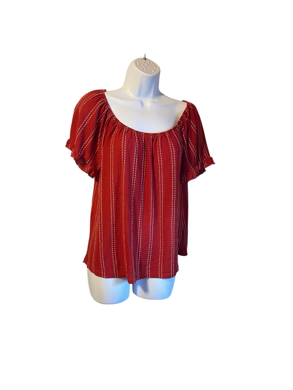 W5 Red Scoop-Neck Short Sleeve Blouse